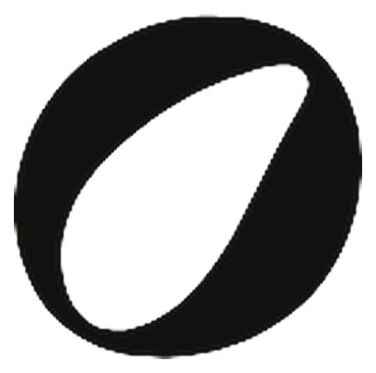 The O from the CREVO wordmark, with its slanted leaf-shaped opening.